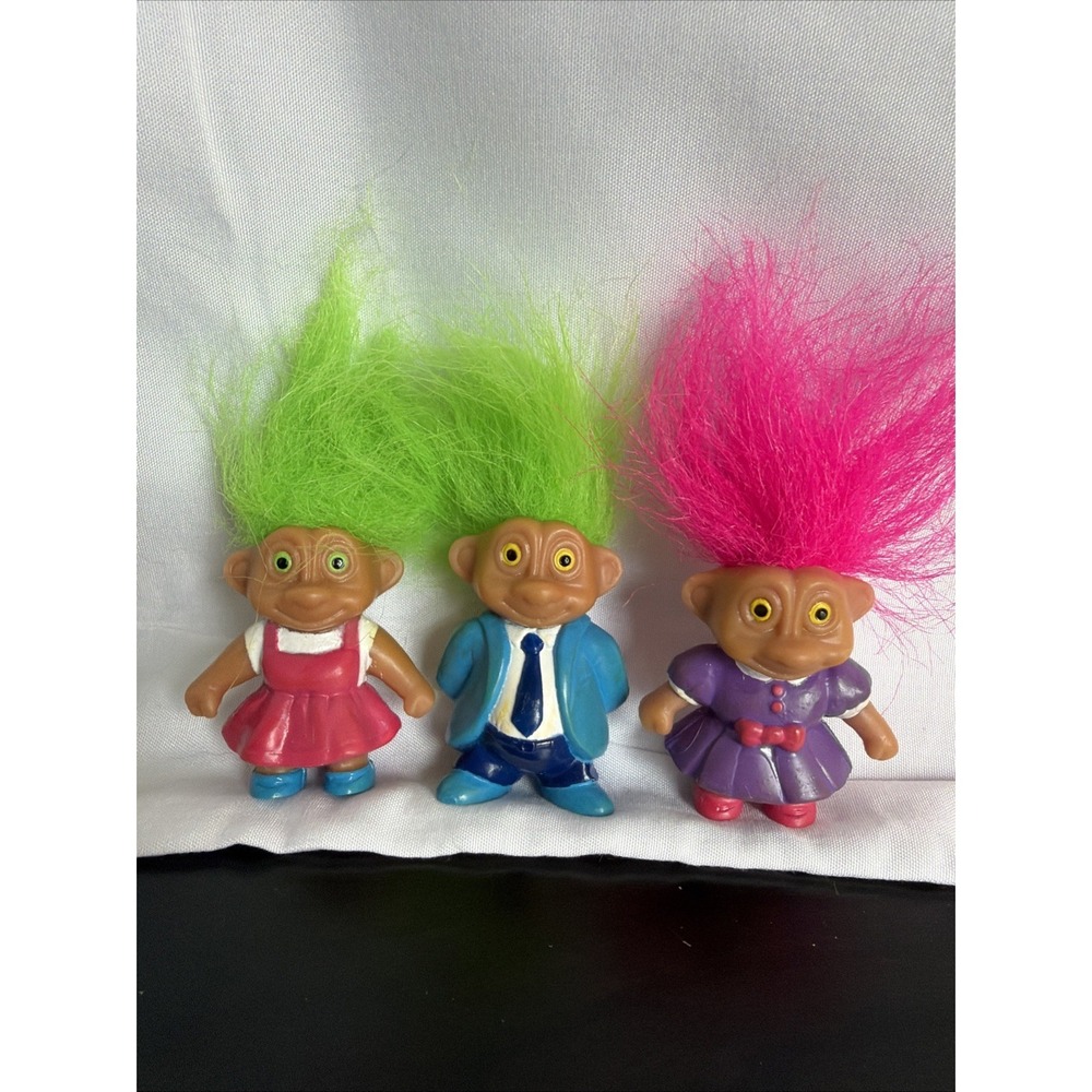Vintage Soma Troll Doll PVC Figure Lot 3pc Neon Green Pink Hair 90s Retro Toys
